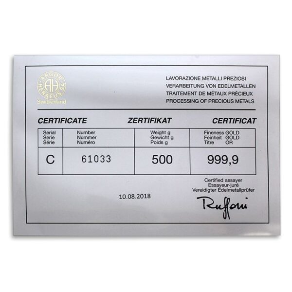 500 g Zlatá tehlička Argor Heraeus 2025 - 3